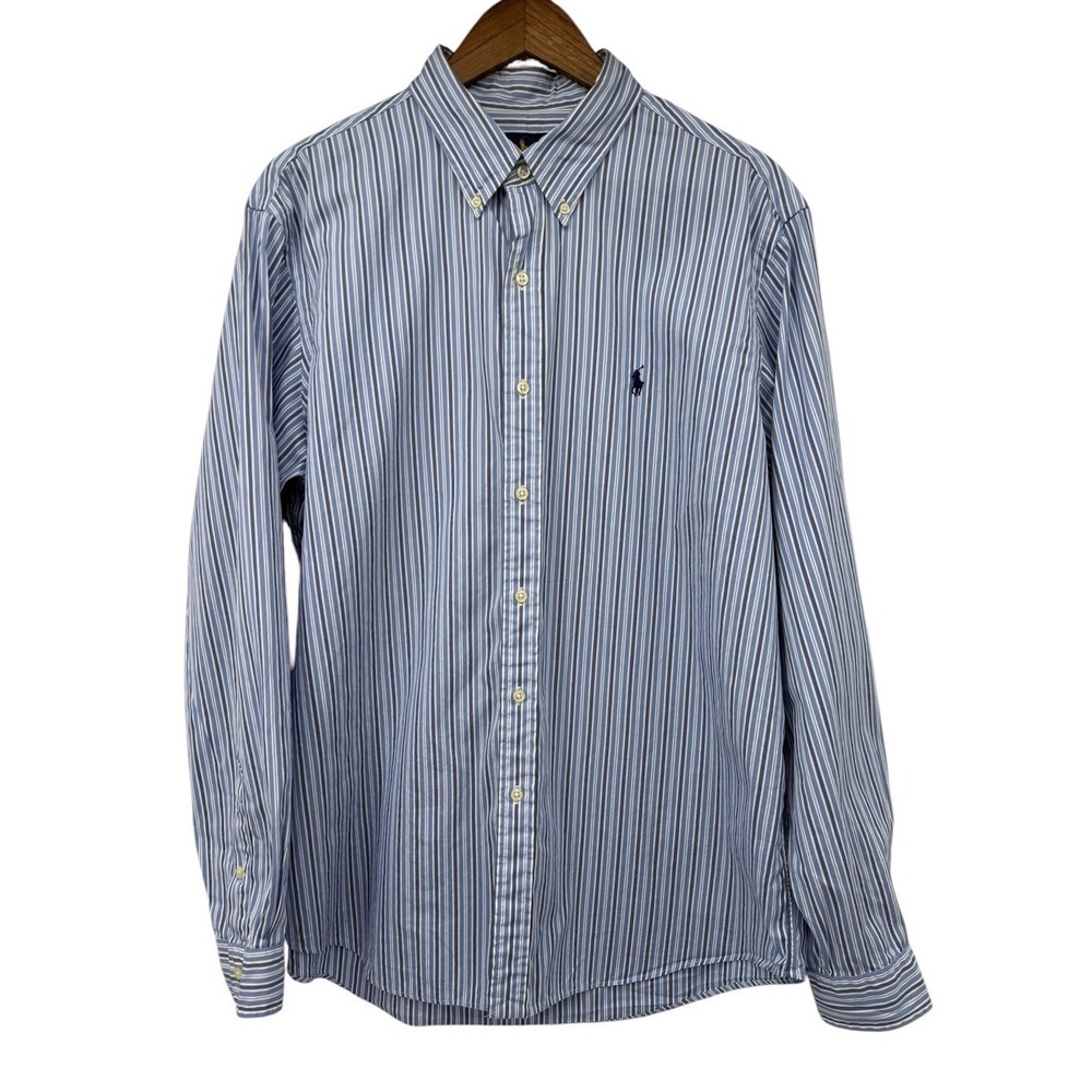 Polo Ralph Lauren Mens XL Blue White Stripe Button Down Shirt Pony Logo Cotton